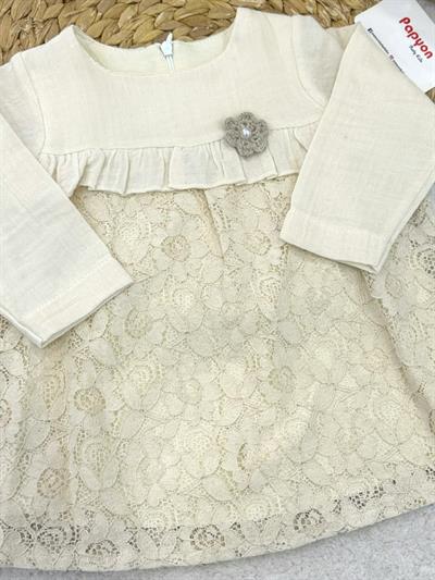 Üst Müslin Alt Dantelli Kız Bebek Elbise (6-9/9-12/12-18/18-24/24-36 Ay)