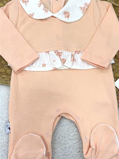Çiçek Desenli Yakalı Fırfırlı Kız Bebek Tulum (0-3/3-6/6-9 Ay)