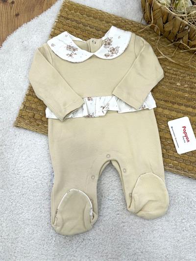 Çiçek Desenli Yakalı Fırfırlı Kız Bebek Tulum (0-3/3-6/6-9 Ay)