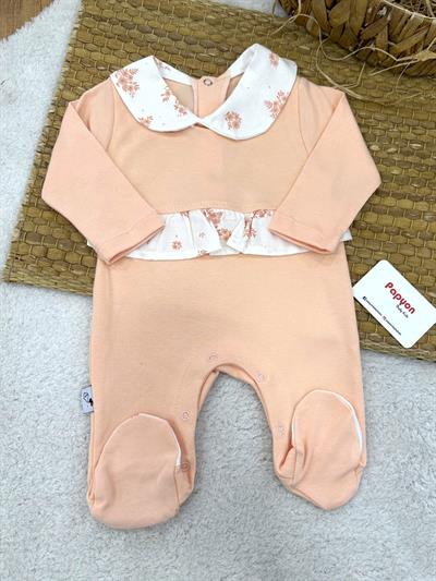 Çiçek Desenli Yakalı Fırfırlı Kız Bebek Tulum (0-3/3-6/6-9 Ay)