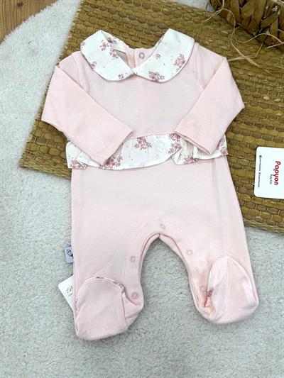 Çiçek Desenli Yakalı Fırfırlı Kız Bebek Tulum (0-3/3-6/6-9 Ay)