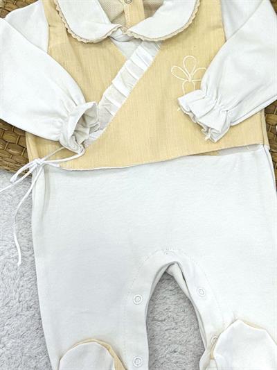 Dantelli Yakalı Yandan Bağlamalı Kruvaze Kız Bebek Tulum (0-3/3-6/6-9 Ay)