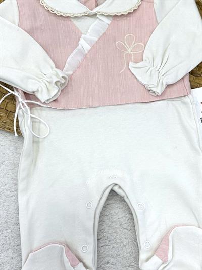 Dantelli Yakalı Yandan Bağlamalı Kruvaze Kız Bebek Tulum (0-3/3-6/6-9 Ay)