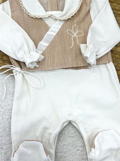 Dantelli Yakalı Yandan Bağlamalı Kruvaze Kız Bebek Tulum (0-3/3-6/6-9 Ay)