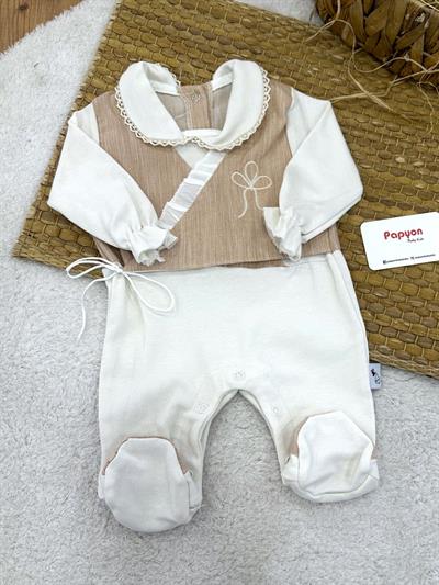 Dantelli Yakalı Yandan Bağlamalı Kruvaze Kız Bebek Tulum (0-3/3-6/6-9 Ay)