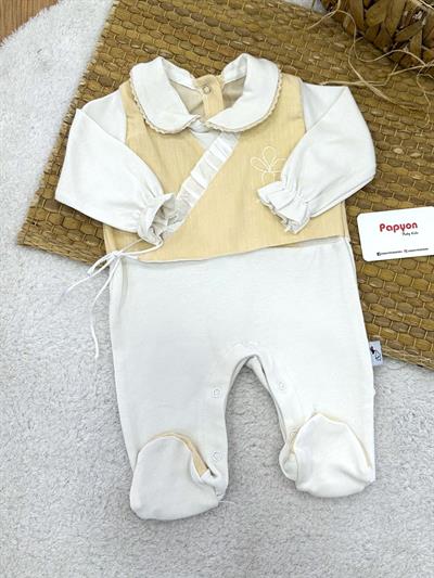 Dantelli Yakalı Yandan Bağlamalı Kruvaze Kız Bebek Tulum (0-3/3-6/6-9 Ay)