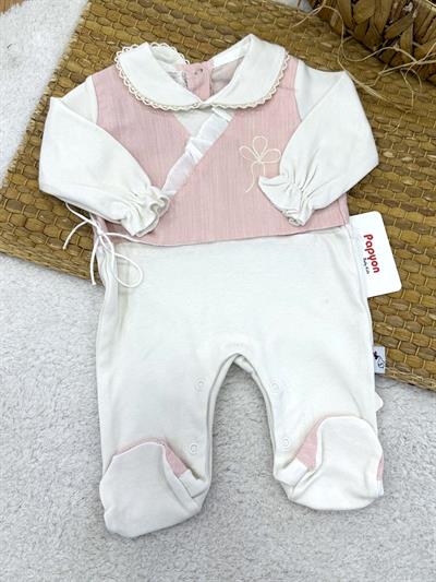 Dantelli Yakalı Yandan Bağlamalı Kruvaze Kız Bebek Tulum (0-3/3-6/6-9 Ay)