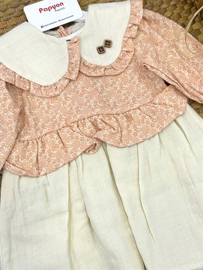 Düğme Detaylı Papatya Baskılı Kız Bebek Müslin Elbise (3-6/6-9/9-12/12-18 Ay)