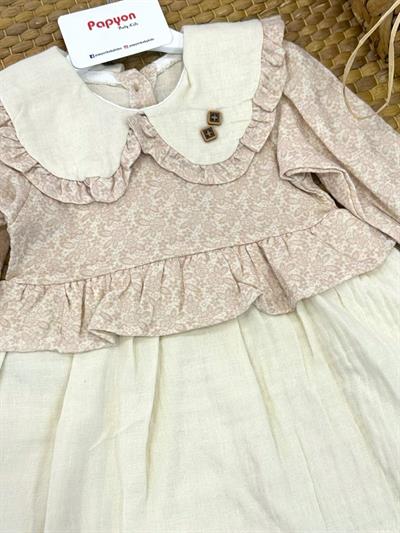 Düğme Detaylı Papatya Baskılı Kız Bebek Müslin Elbise (3-6/6-9/9-12/12-18 Ay)