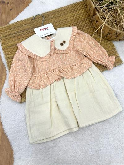 Düğme Detaylı Papatya Baskılı Kız Bebek Müslin Elbise (3-6/6-9/9-12/12-18 Ay)