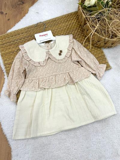 Düğme Detaylı Papatya Baskılı Kız Bebek Müslin Elbise (3-6/6-9/9-12/12-18 Ay)