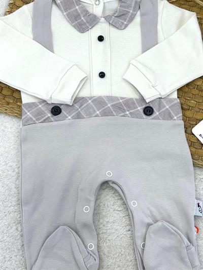 Düğme Detaylı Yakalı Erkek Bebek Tulum (0-3/3-6/6-9 Ay)