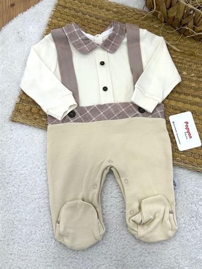 Düğme Detaylı Yakalı Erkek Bebek Tulum (0-3/3-6/6-9 Ay)