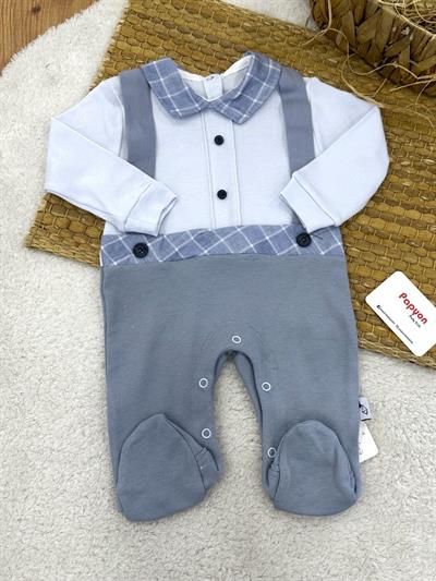 Düğme Detaylı Yakalı Erkek Bebek Tulum (0-3/3-6/6-9 Ay)