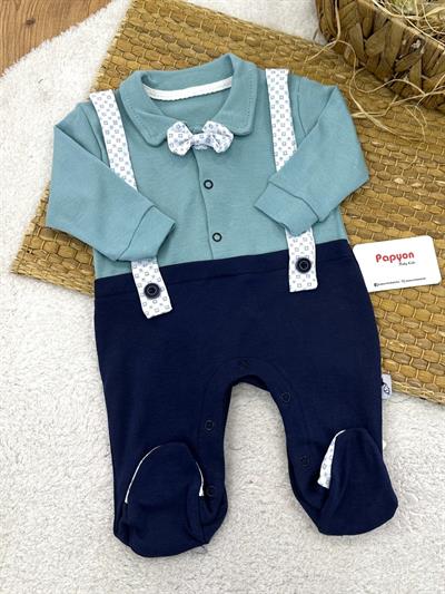 Papyonlu Pantolon Askılı Erkek Bebek Tulum (0-3/3-6/6-9 Ay)