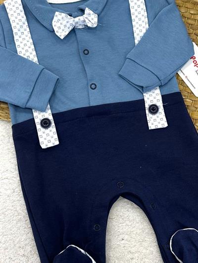 Papyonlu Pantolon Askılı Erkek Bebek Tulum (0-3/3-6/6-9 Ay)