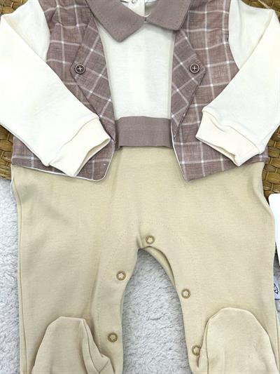 Yelek Görünümlü Yakalı Erkek Bebek Tulum (0-3/3-6/6-9 Ay)