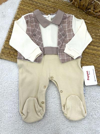 Yelek Görünümlü Yakalı Erkek Bebek Tulum (0-3/3-6/6-9 Ay)