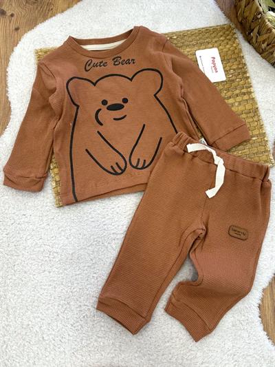 Cute Bear Baskılı Erkek Bebek 2li Takım (6-9/9-12/12-18/18-24 Ay)