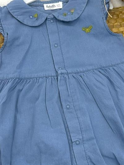 Çiçek Kelebek Nakışlı Önden Çıtçıtlı Kız Bebek Yazlık Kot Tulum (6-9/9-12/12-18/18-24 Ay)