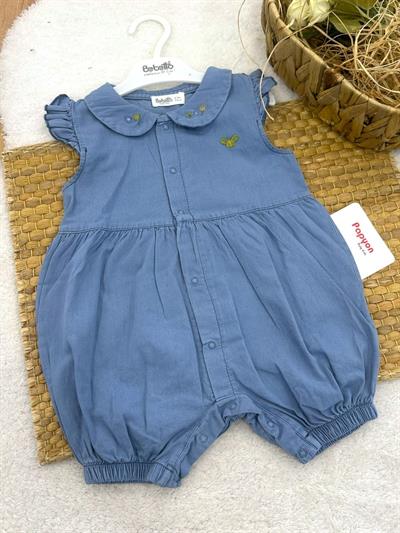 Çiçek Kelebek Nakışlı Önden Çıtçıtlı Kız Bebek Yazlık Kot Tulum (6-9/9-12/12-18/18-24 Ay)