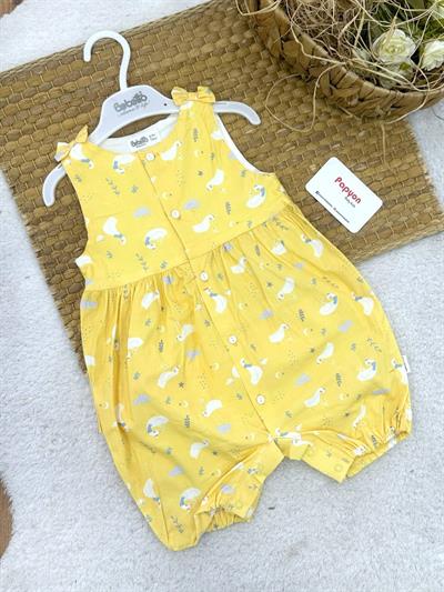 Desenli Geniş Askılı Önden Düğmeli Kız Bebek Dokuma Yazlık Tulum (6-9/9-12/12-18/18-24 Ay)