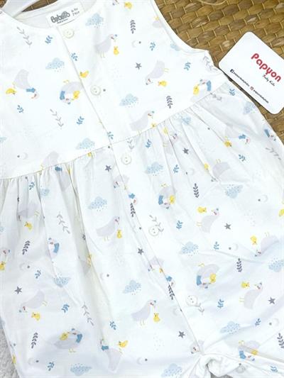 Desenli Geniş Askılı Önden Düğmeli Kız Bebek Dokuma Yazlık Tulum (6-9/9-12/12-18/18-24 Ay)