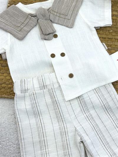 Denizci Yakalı Gömlek Keten Şort Erkek Bebek Takım (6-9/9-12/12-18/18-24 Ay)