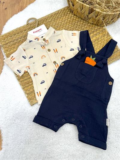 Havuç Oyuncaklı Müslin Gömlekli Salopetli Erkek Bebek Takım (0-3/3-6/6-9/9-12 Ay)