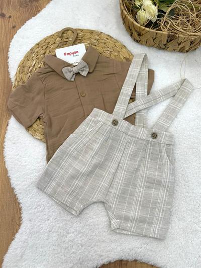 Tokyo Papyonlu Gömlekli Askılı Şortlu Erkek Bebek Takım (6-9/9-12/12-18/18-24 Ay)