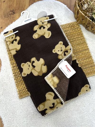 Ayıcık Desenli Polar Welsoft Bebek Battaniyesi (90x100 Cm)