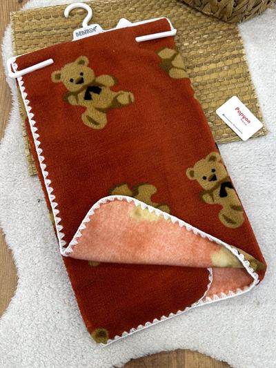 Ayıcık Desenli Polar Welsoft Bebek Battaniyesi (90x100 Cm)