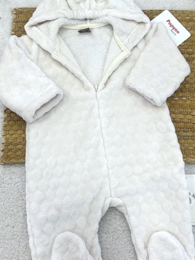 Puan Desenli Kapşonlu Welsoft Uniseks Bebek Tulum (3-6/6-9/9-12 Ay)