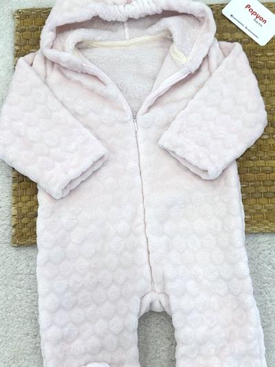 Puan Desenli Kapşonlu Welsoft Kız Bebek Tulum (3-6/6-9/9-12 Ay)