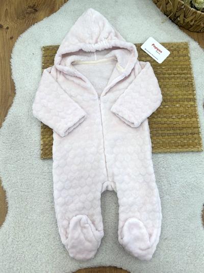 Puan Desenli Kapşonlu Welsoft Kız Bebek Tulum (3-6/6-9/9-12 Ay)