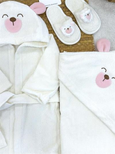 Sevimli Köpek 3lü Üniseks Bebek Bornoz Seti