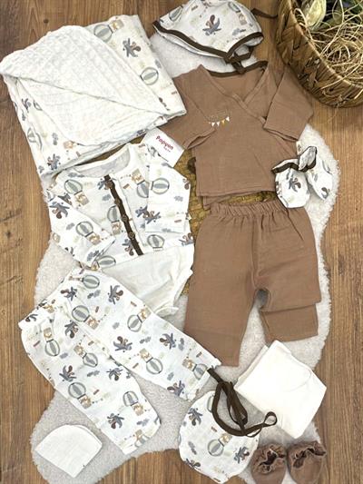 Figürlü Yenidoğan Erkek Bebek Müslin 10lu Hastane Çıkış Seti (Video Açıklamada)