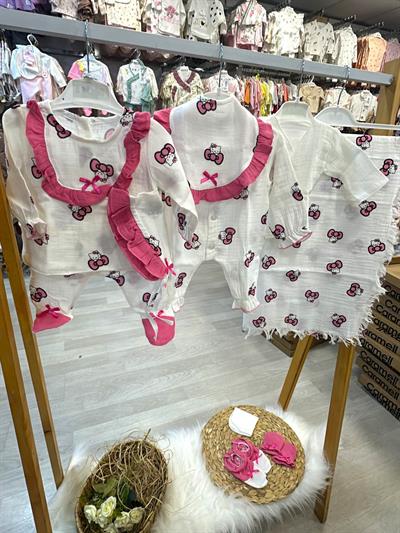 Hello Kitty Baskılı Yenidoğan Kız Bebek Müslin 10lu Hastane Çıkış Seti