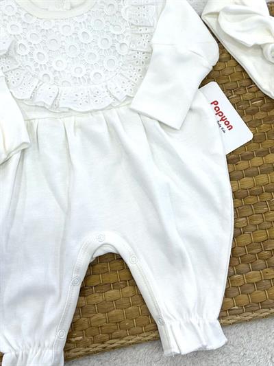 Dantelli Güpürlü Karpuz Kol Kız Bebek Bandanalı Tulum (0-3/3-6/6-9 Ay)