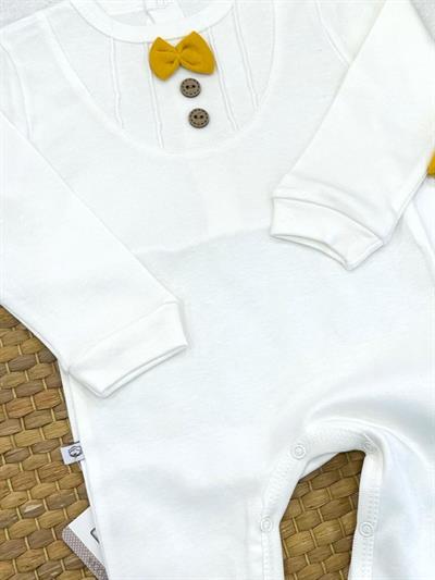 Nervürlü Papyonlu Bereli Eldivenli Erkek Bebek 3lü Tulum Set (0-3/3-6/6-9 Ay)