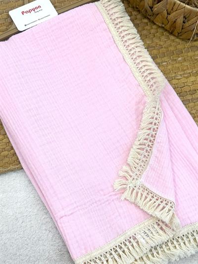 Natural 4 Katlı Püsküllü Bebek Battaniyesi 80X85 Cm