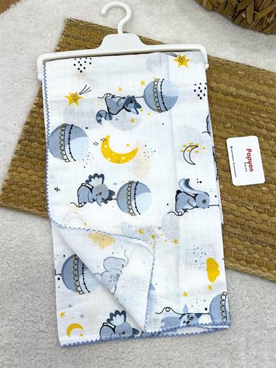 Desenli Kenarları Oyalı Müslin Bebek Battaniyesi 75X90 Cm