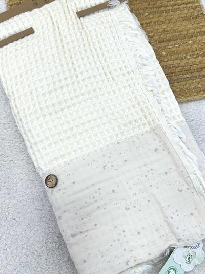Havuz Pike Püsküllü Müslin Detaylı Organik Bebek Battaniyesi 110x110 cm