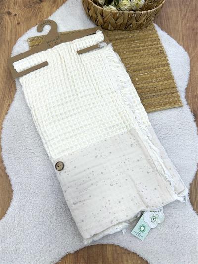 Havuz Pike Püsküllü Müslin Detaylı Organik Bebek Battaniyesi 110x110 cm