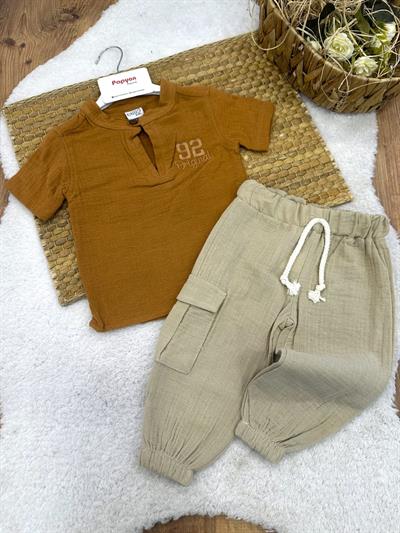 92 Original Nakışlı Gömlek Pantolon Erkek Bebek Müslin Takım (6-9/9-12/12-18/18-24 Ay)