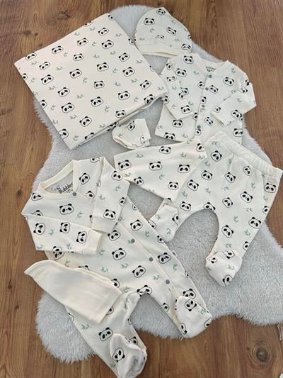 Panda Organik Unisex Bebek 8li Zıbın Set Hastane Çıkışı