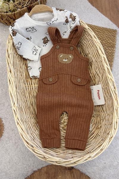 Ayıcıklı Badili Salopetli Erkek Bebek Takım  (3-6/6-9/9-12/12-18 Ay)