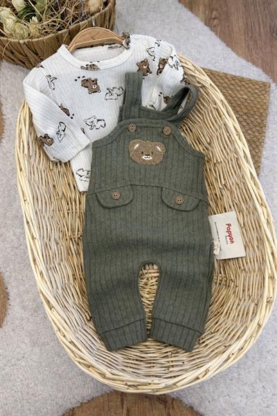 Ayıcıklı Badili Salopetli Erkek Bebek Takım  (3-6/6-9/9-12/12-18 Ay)