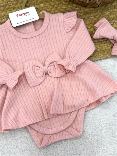 Fiyonklu Fitilli Kız Bebek Romper Badi (3-6/6-9/9-12/12-18 Ay)