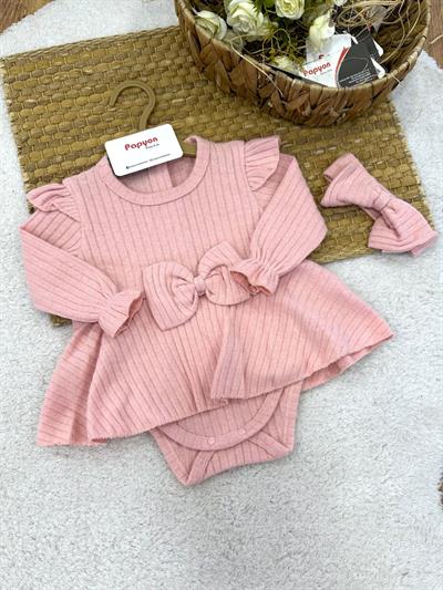 Fiyonklu Fitilli Kız Bebek Romper Badi (3-6/6-9/9-12/12-18 Ay)